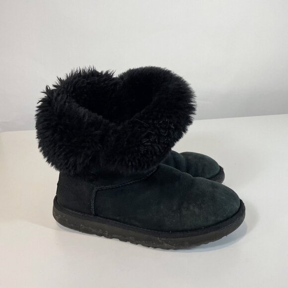UGG Womens Y2k Classic Bailey Boots Button II Black 6 Sheepskin Suede 1016226 - Picture 1 of 9